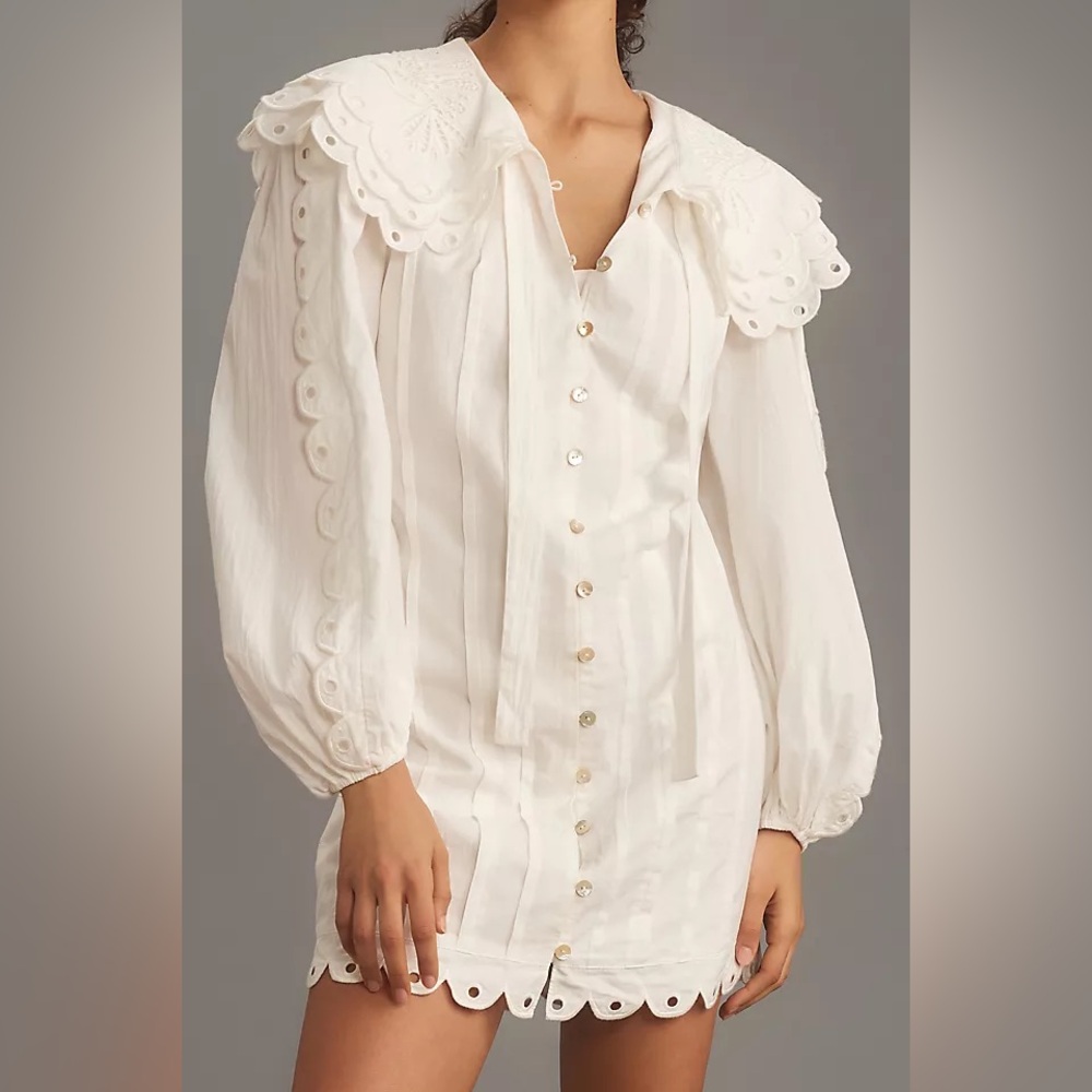 FARM Rio White Eyelet Collar Mini Dress